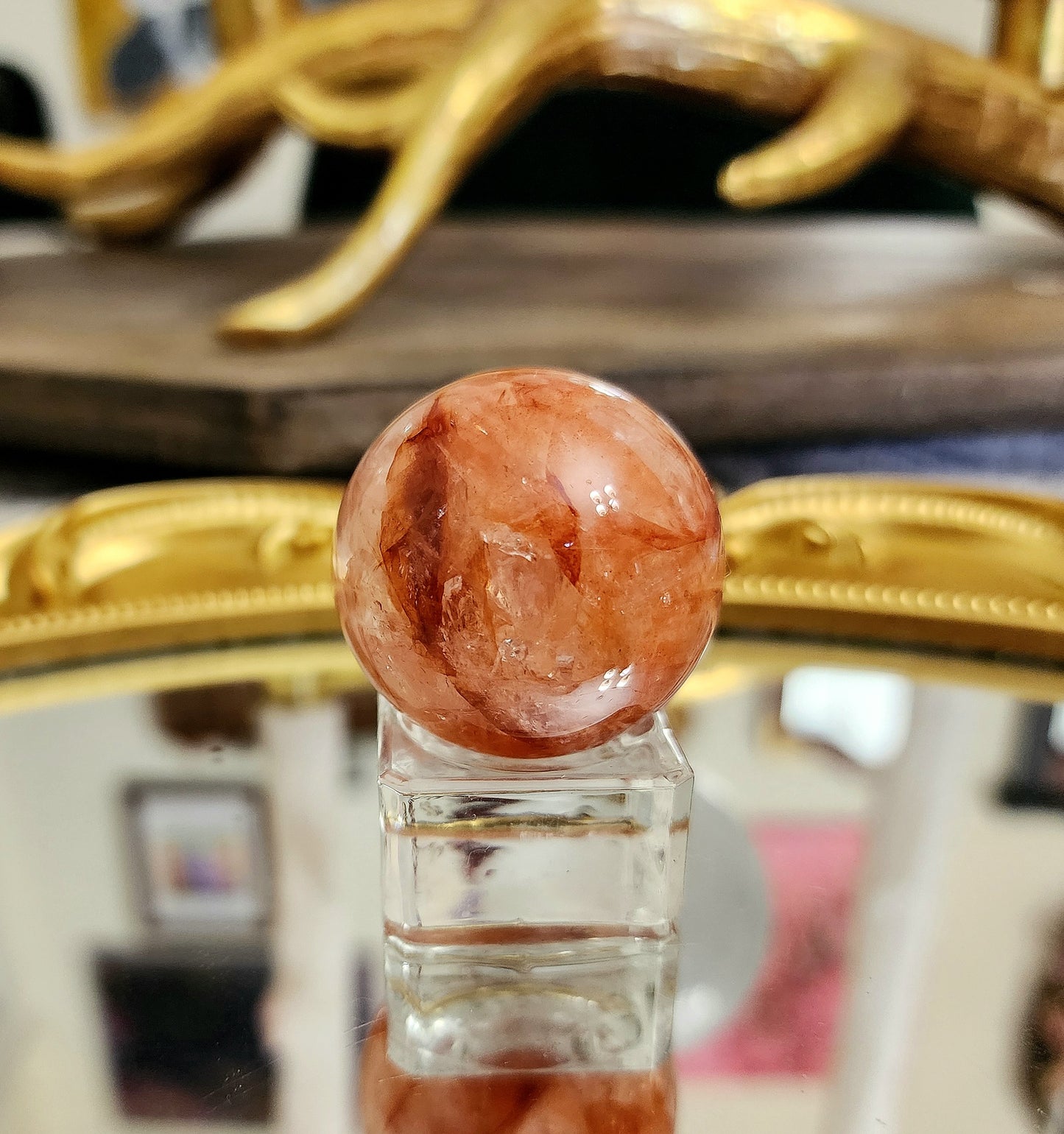 Fire Quartz Sphere on glass A