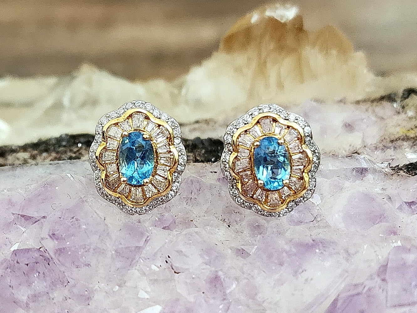 Art Deco Inspired Blue Topaz Stud Earrings