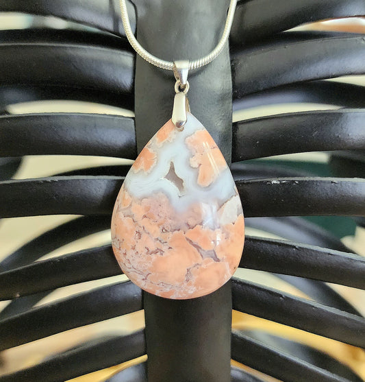 Druzy Pink Agate Teardrop Pendant A