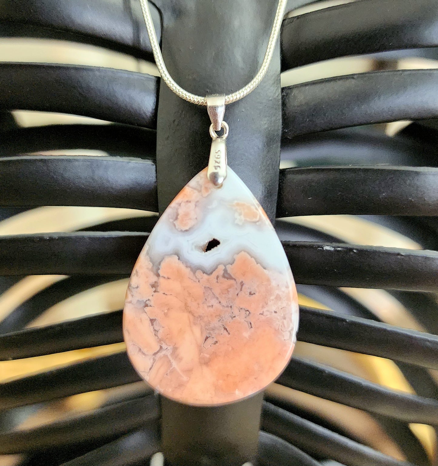Druzy Pink Agate Teardrop Pendant A