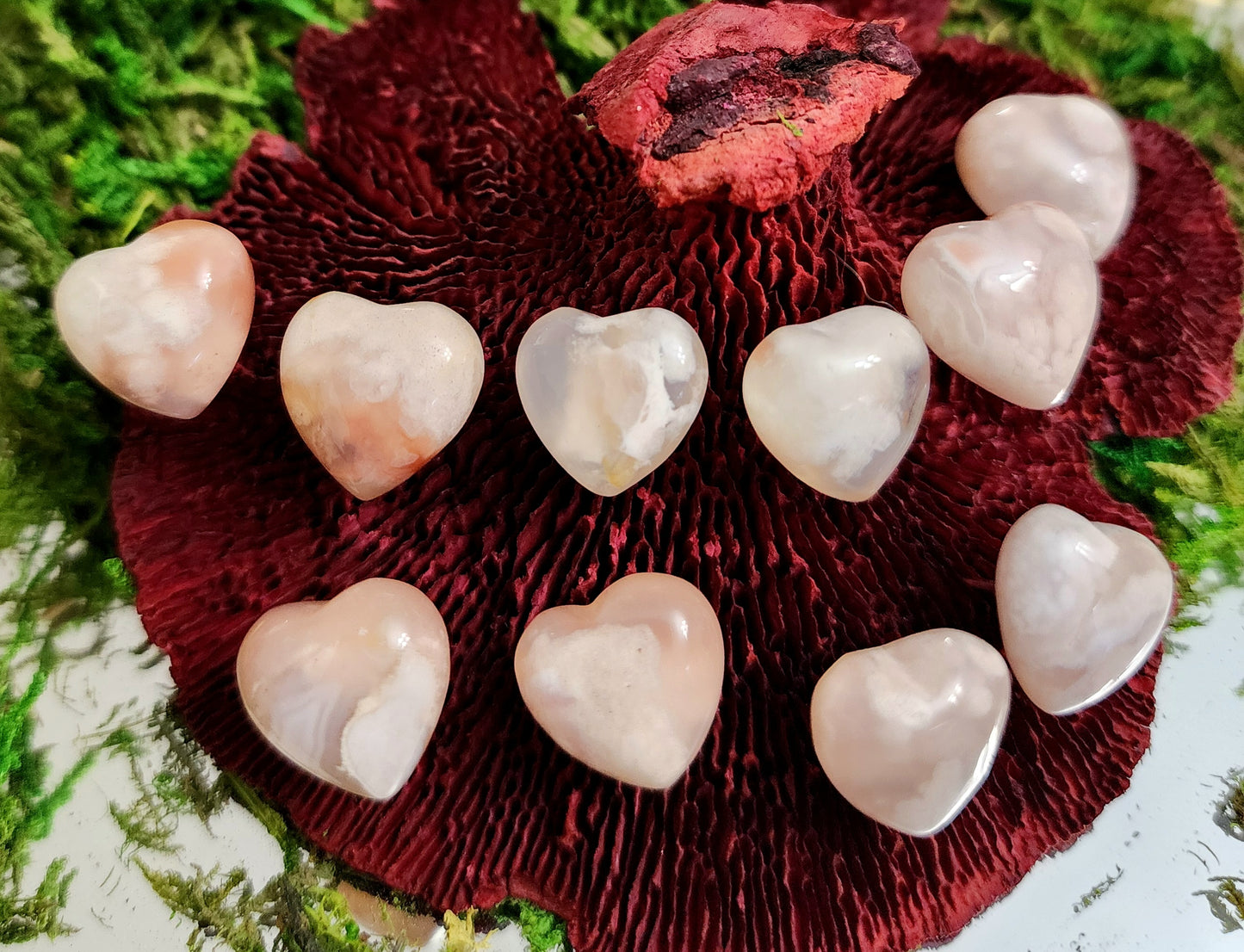Flower Agate Heart Earrings
