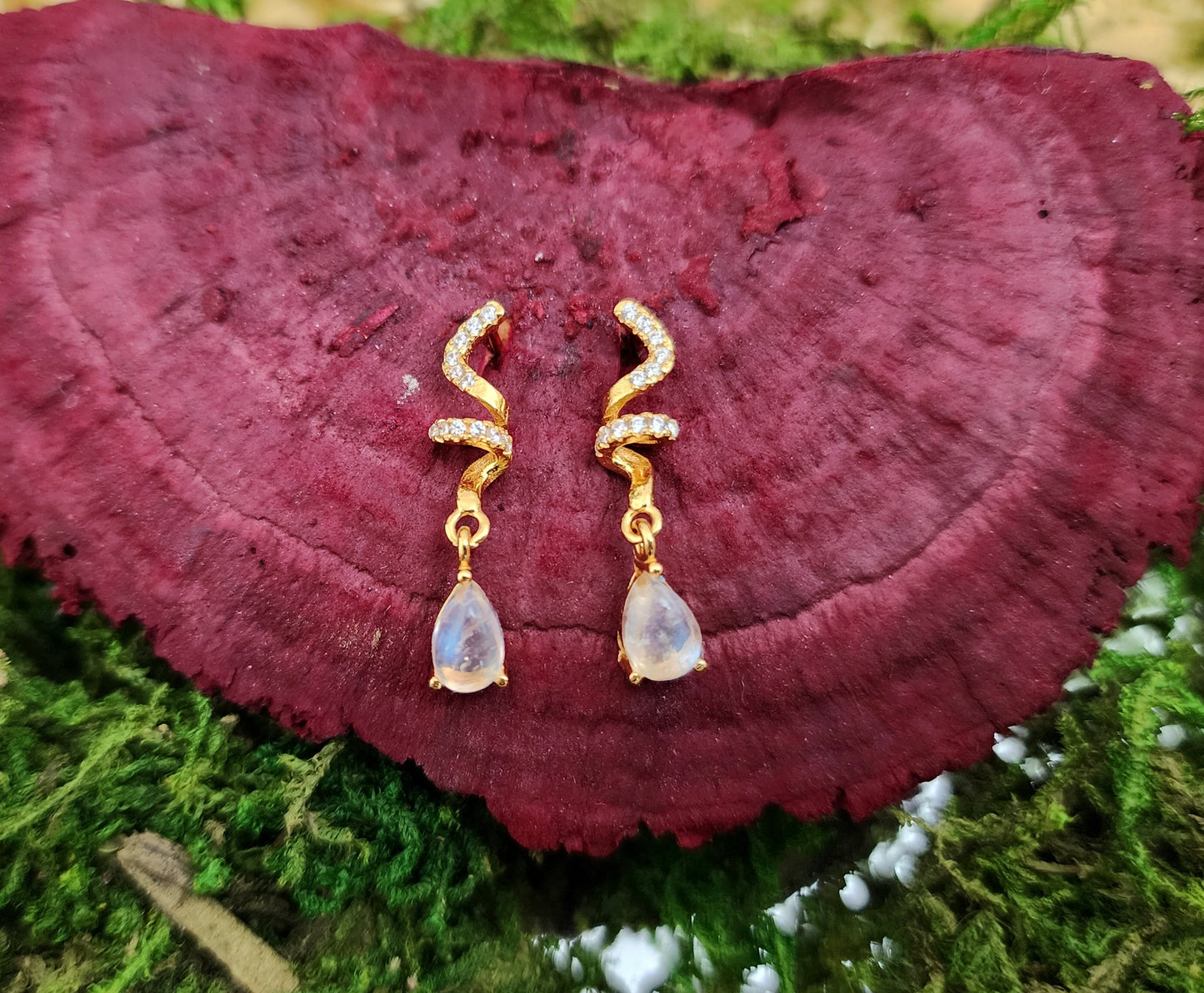 Rainbow Moonstone Stud Earrings
