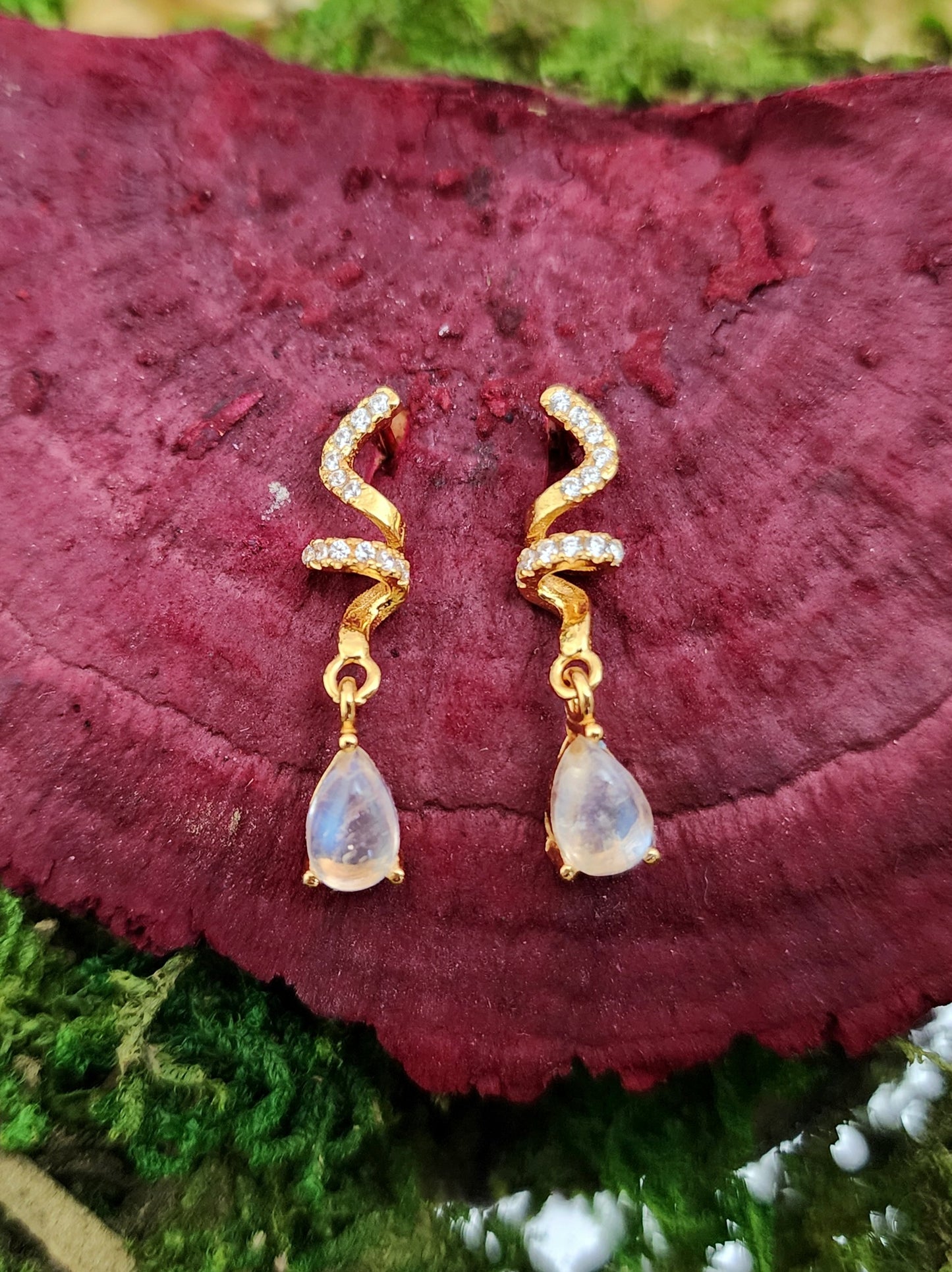 Rainbow Moonstone Stud Earrings