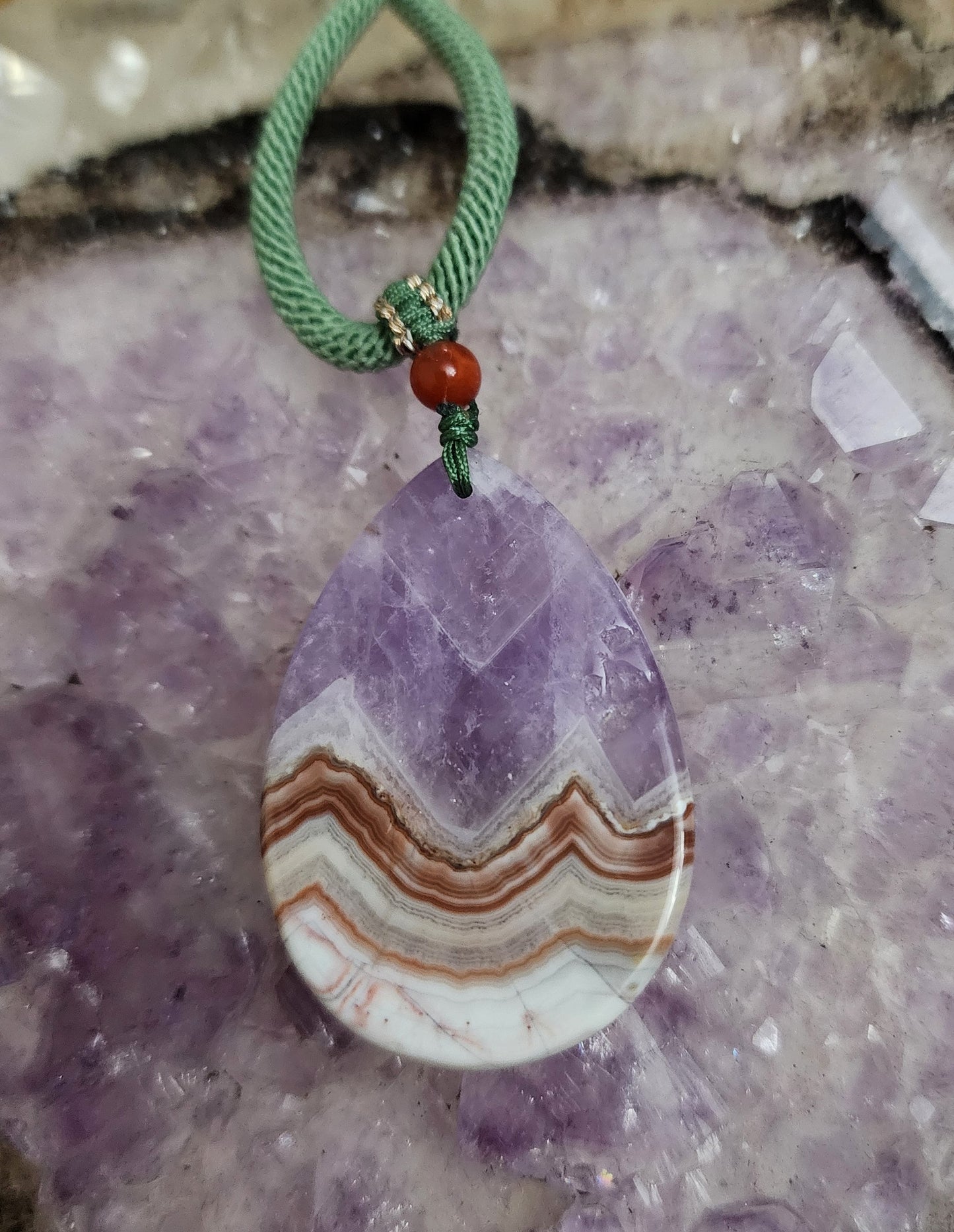 Amethyst and Crazy Lace Agate Pendant Necklace A