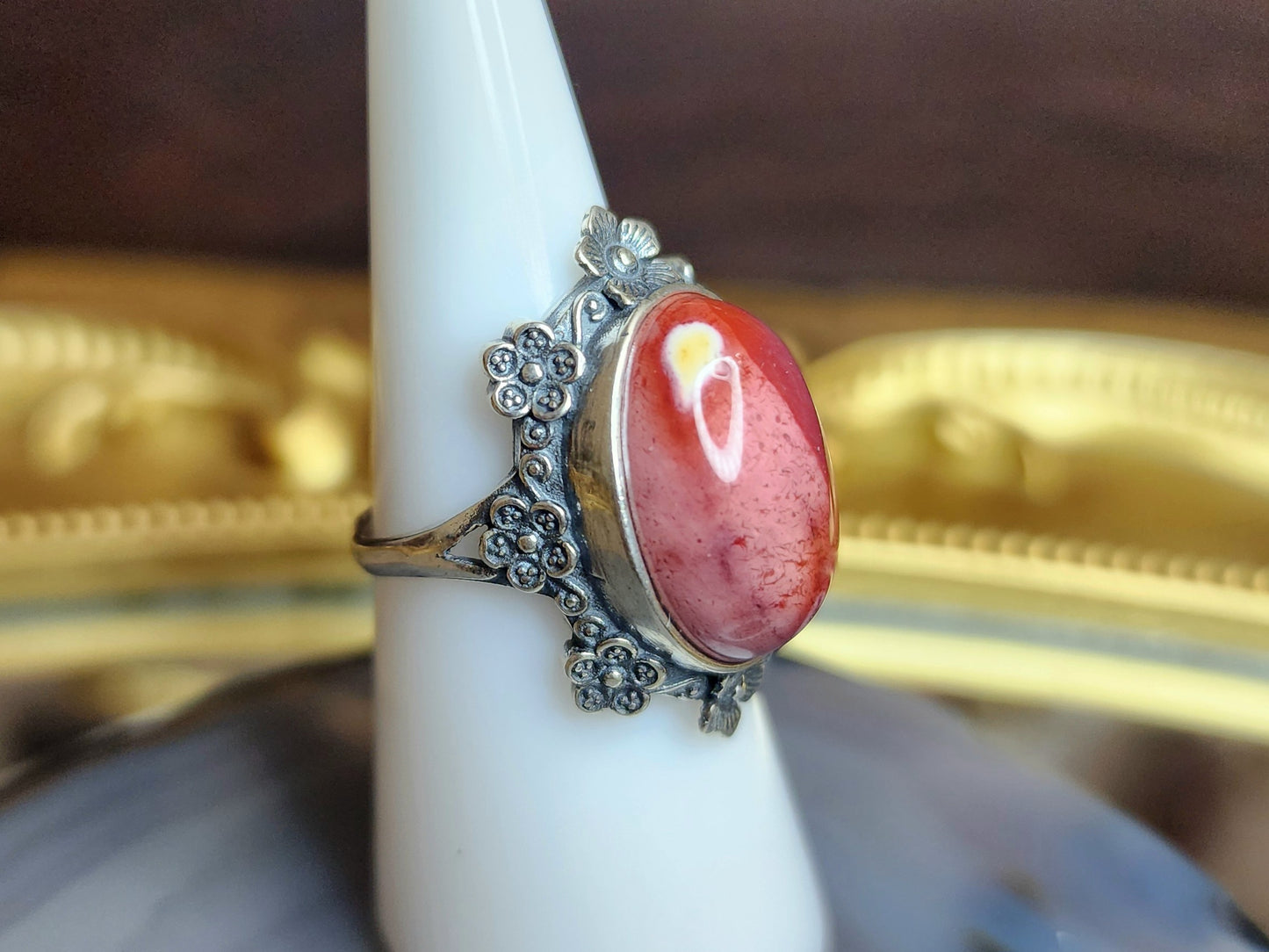 Mookaite Floral Ring