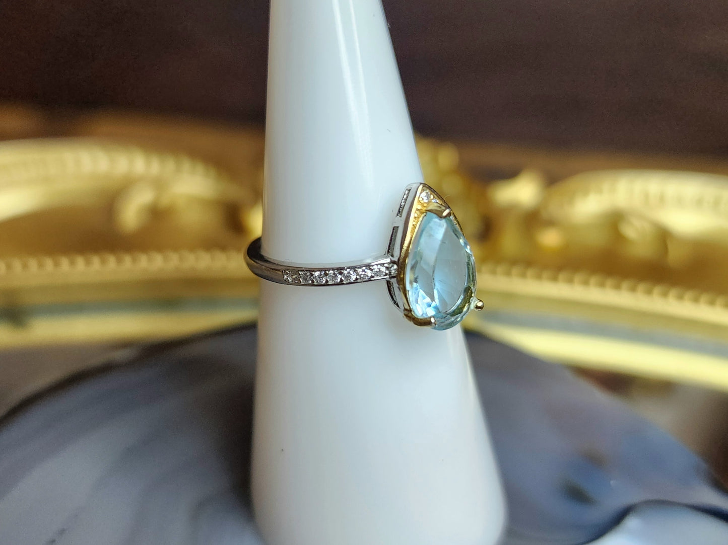 Asymmetrical Blue Topaz Ring