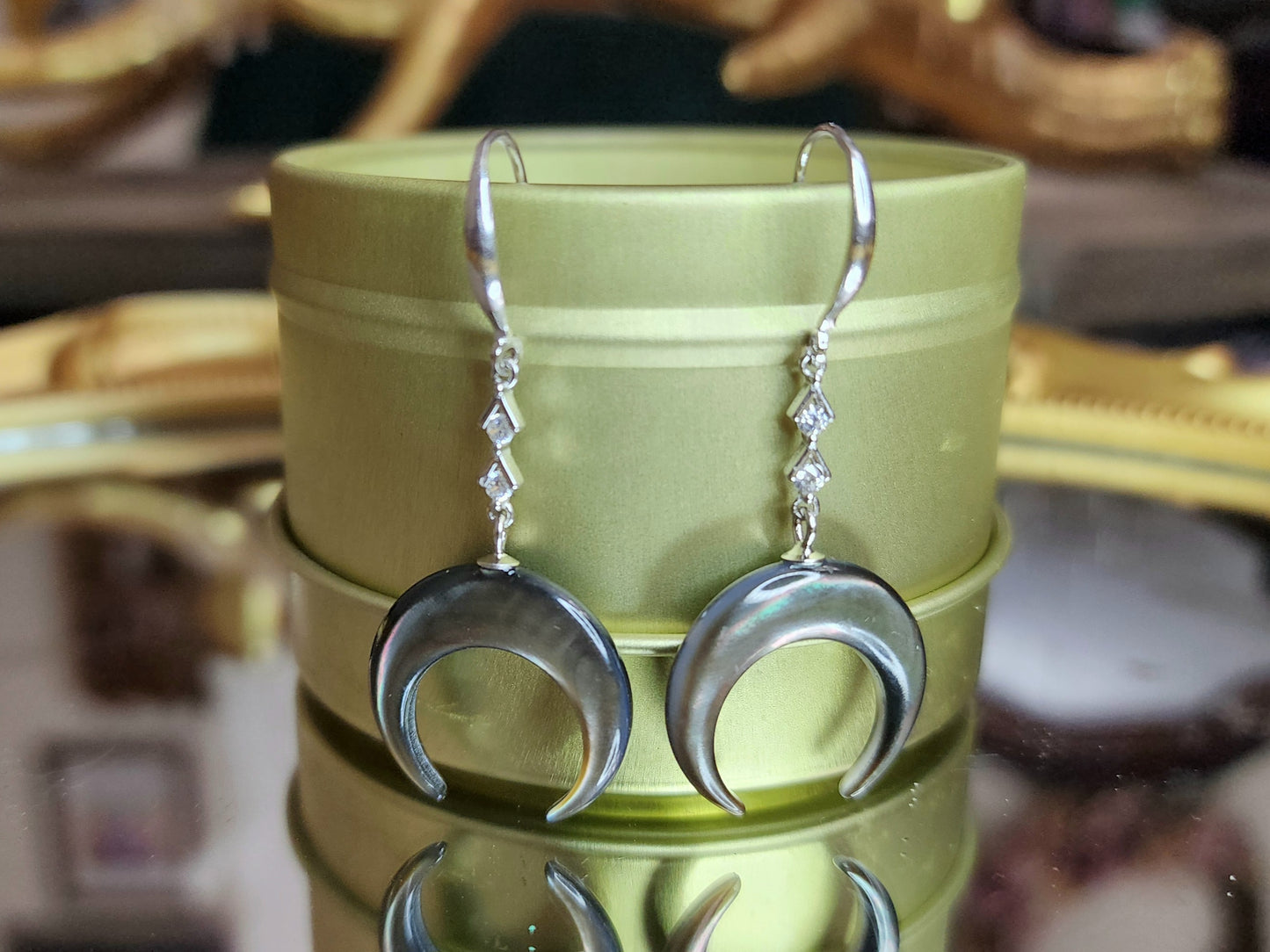 Crescent Moon Black Shell Earrings