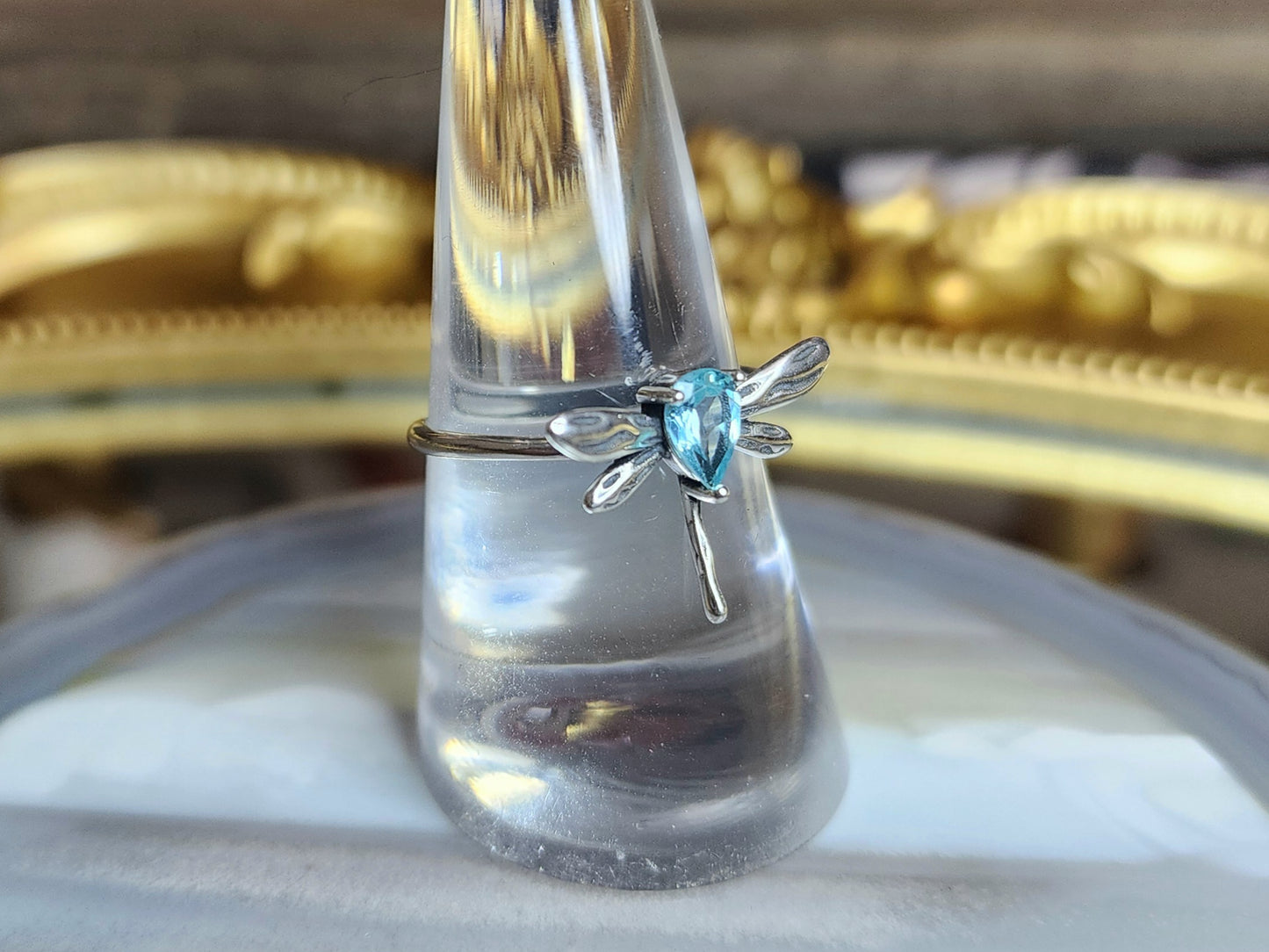 High Grade Blue Apatite Dragonfly Ring