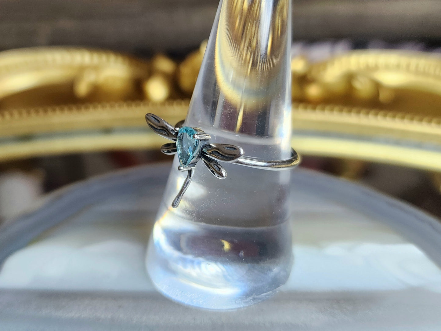 High Grade Blue Apatite Dragonfly Ring