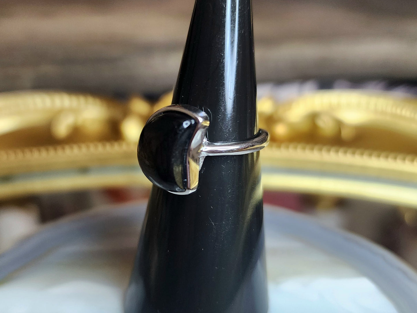 Hypersthene Crescent Moon Ring