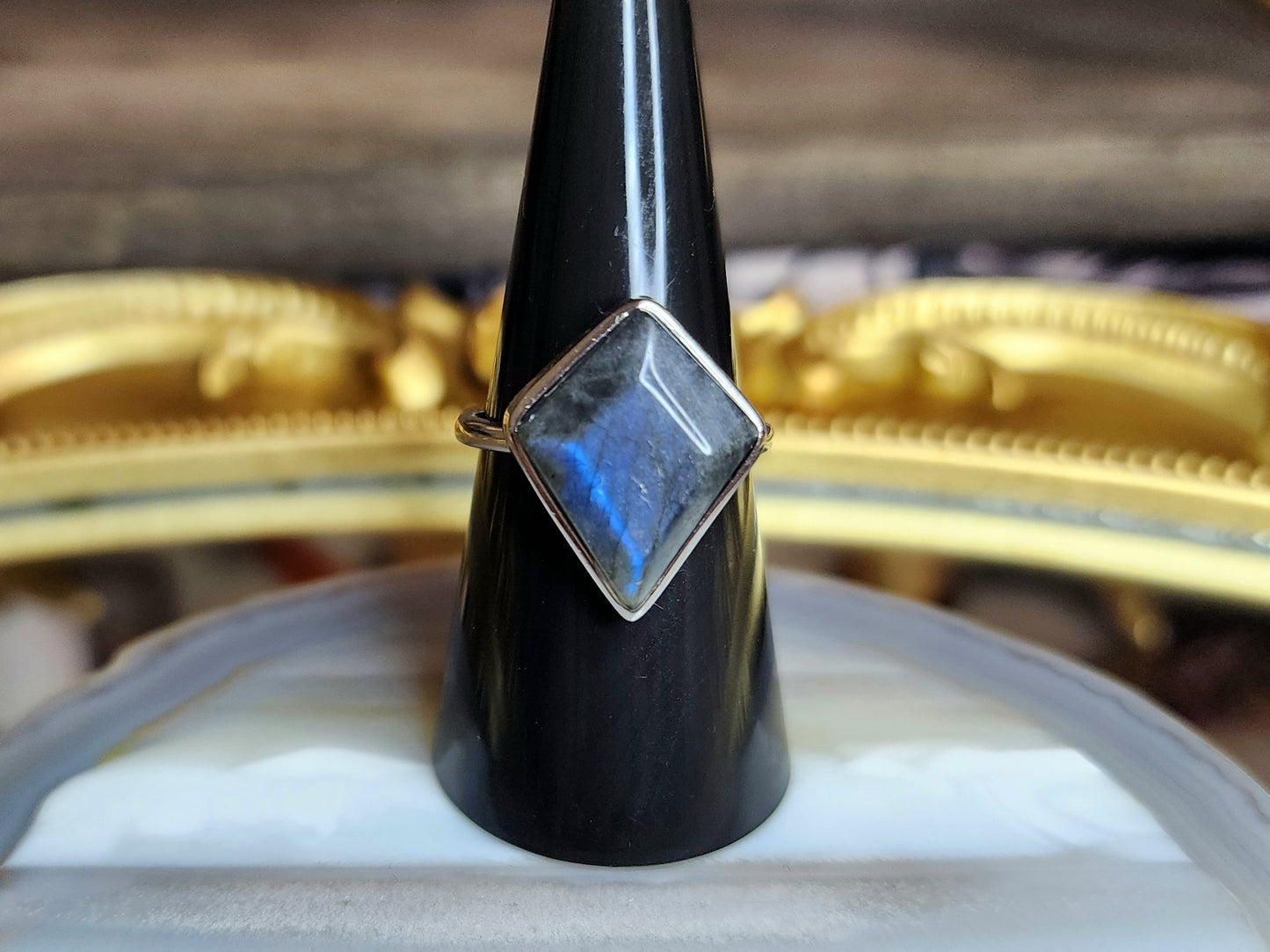 Blue Diamond Labradorite Ring