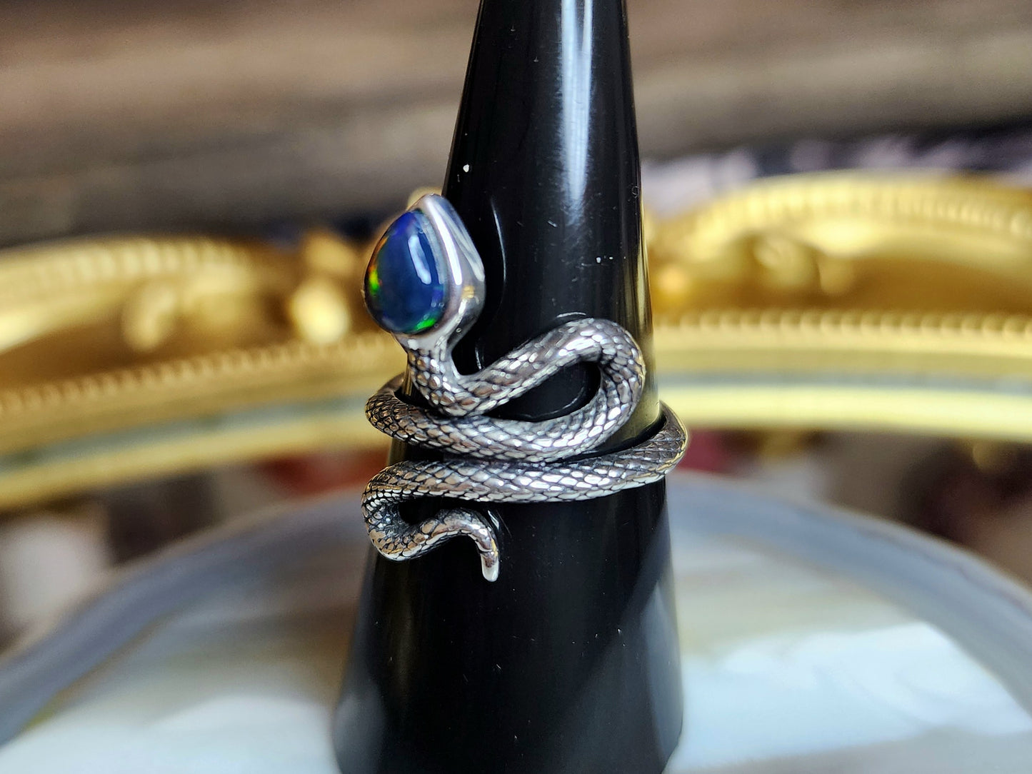 Black Opal Snake Ring