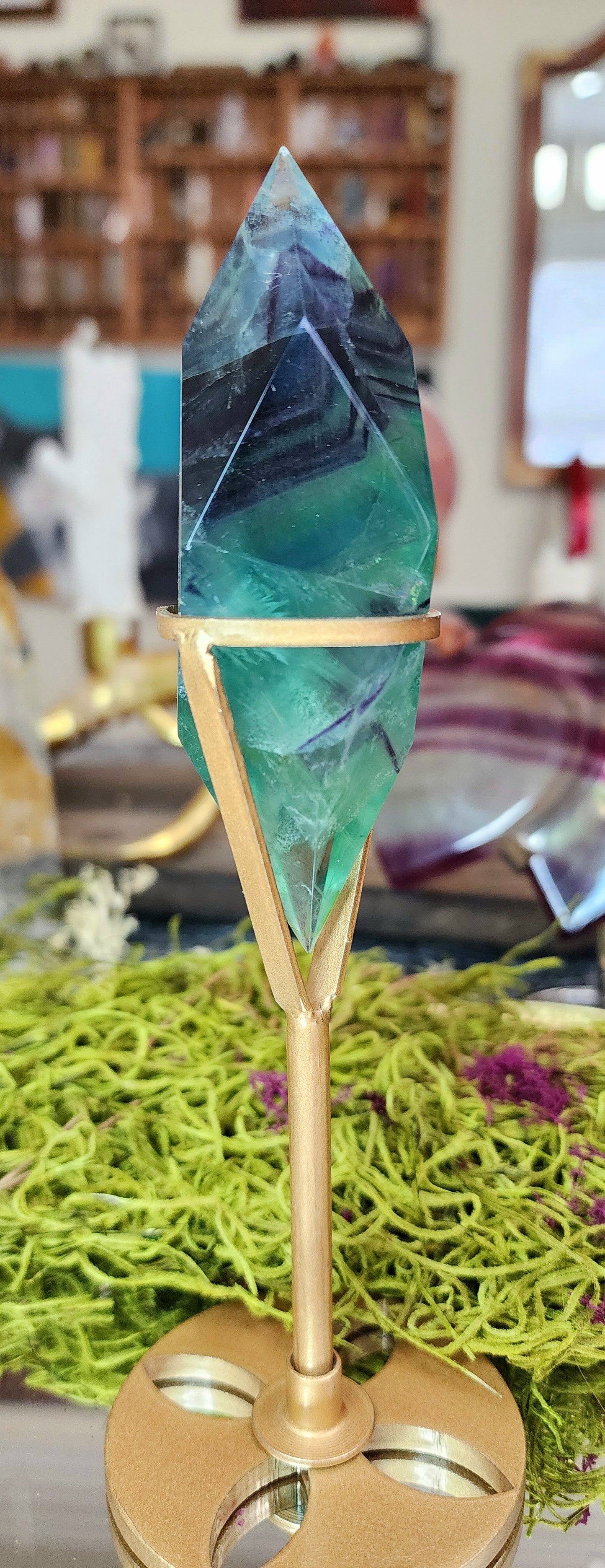 Purple and Blue Faceted Fluorite on Stand