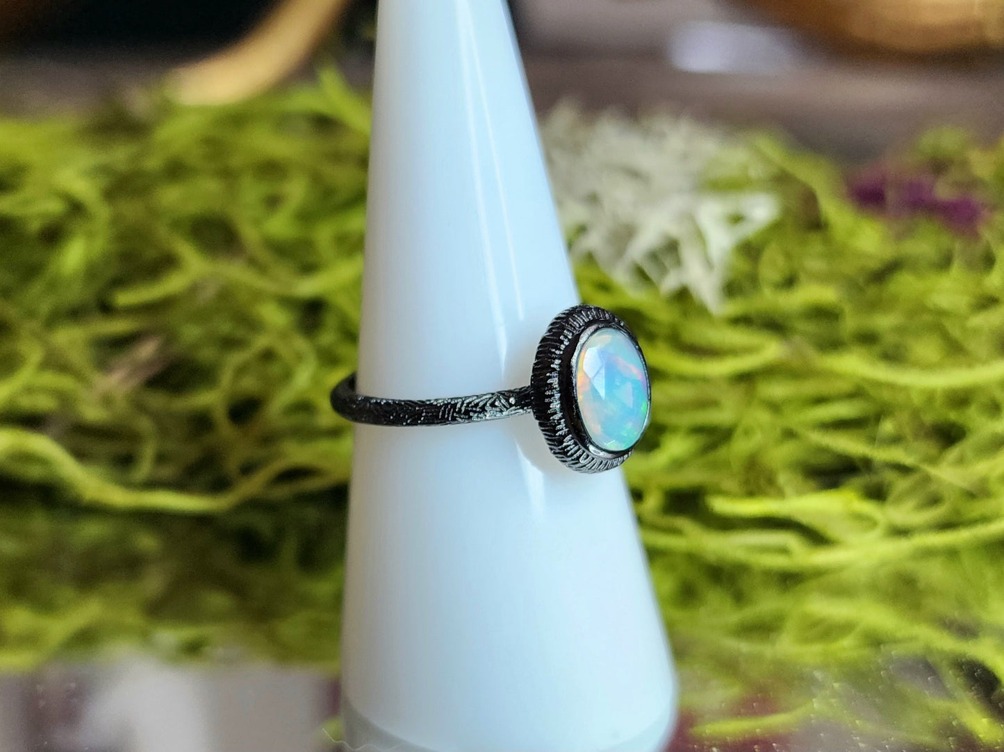 Black Silver and Faceted Opal Ring B