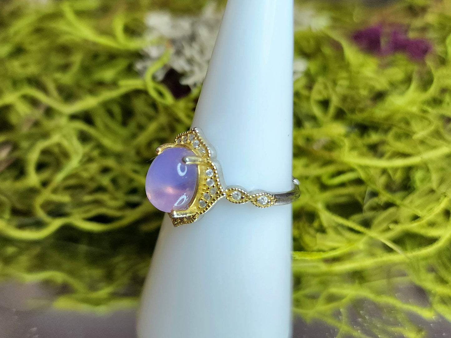 Dainty Lavender Moon Quartz Cabochon Ring