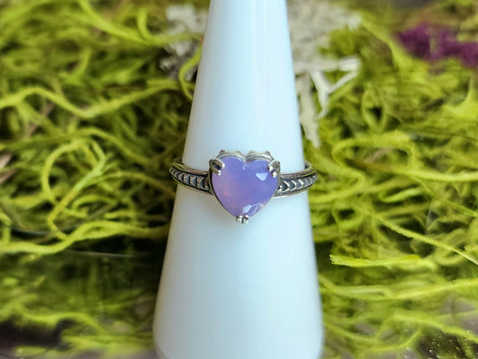 Dainty Faceted Lavender Moon Quartz Heart Ring B