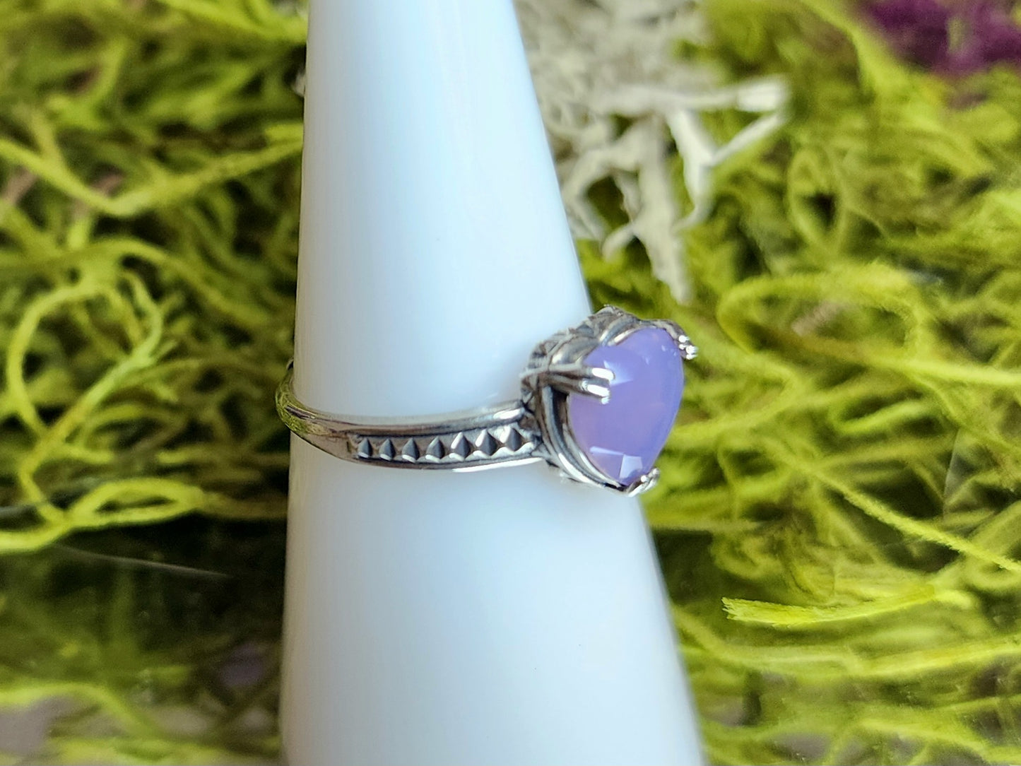 Dainty Faceted Lavender Moon Quartz Heart Ring B