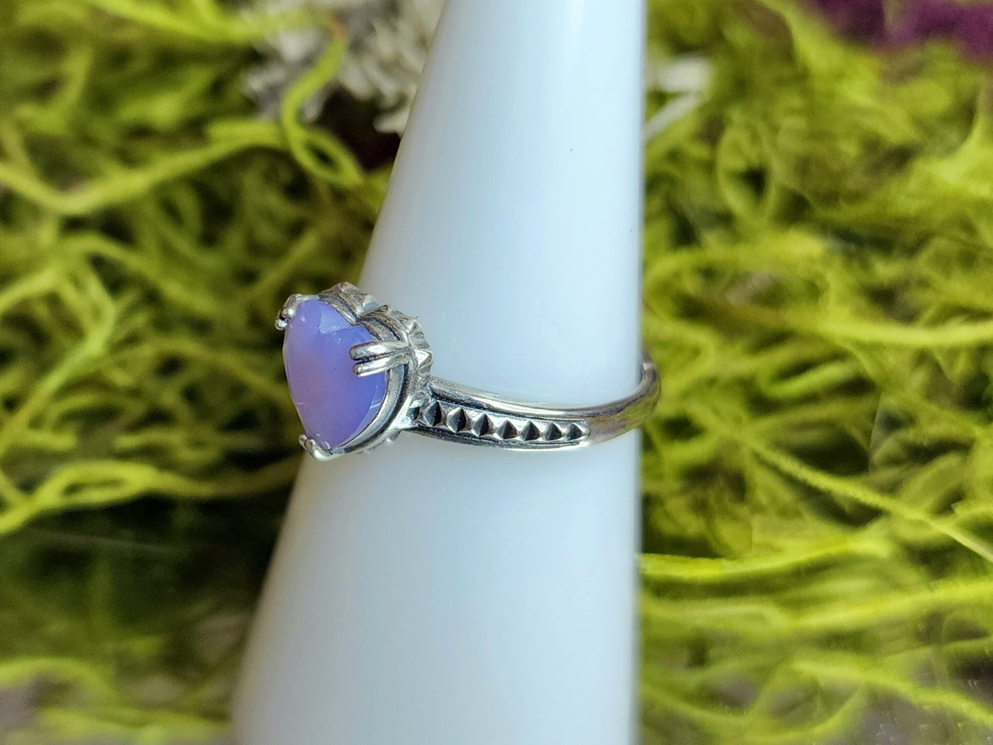 Dainty Faceted Lavender Moon Quartz Heart Ring B