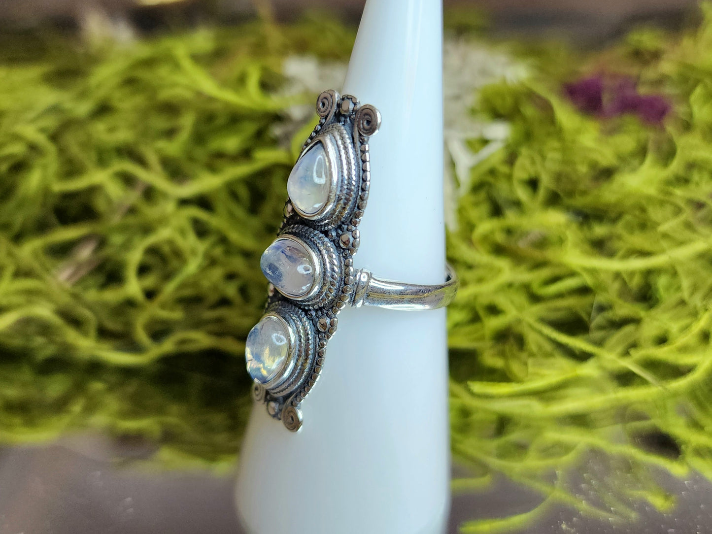 Triple Rainbow Moonstone Ring