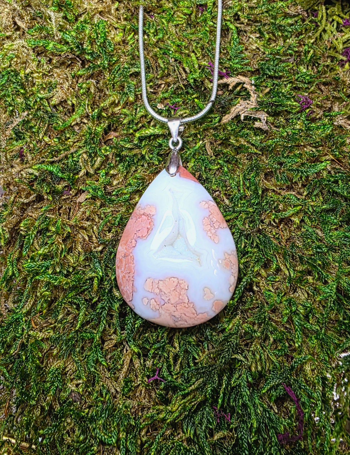 Druzy Pink Agate Teardrop Pendant B