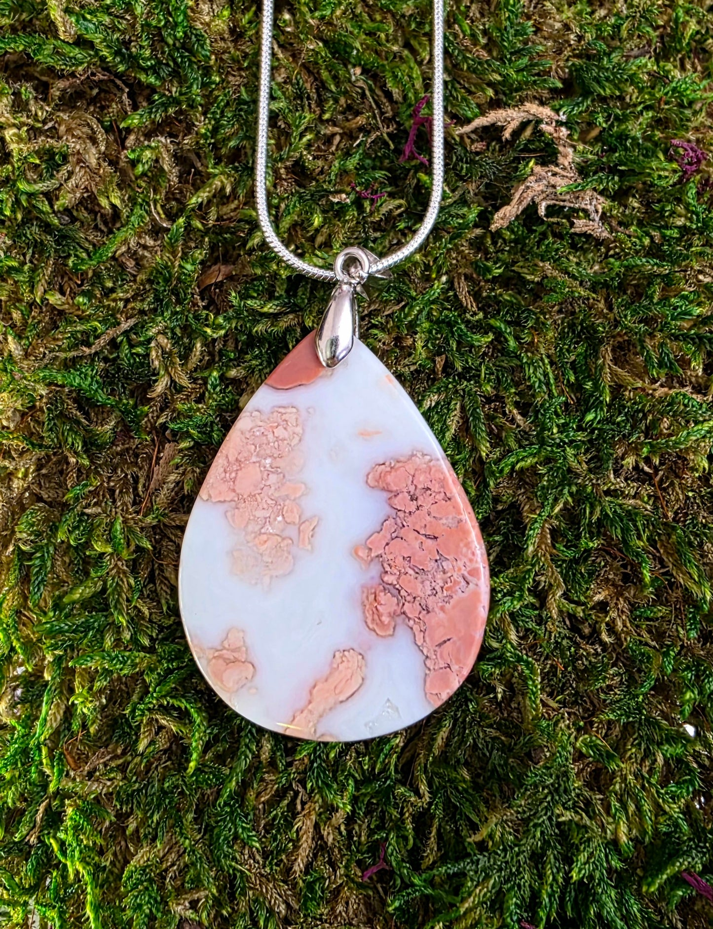Druzy Pink Agate Teardrop Pendant B