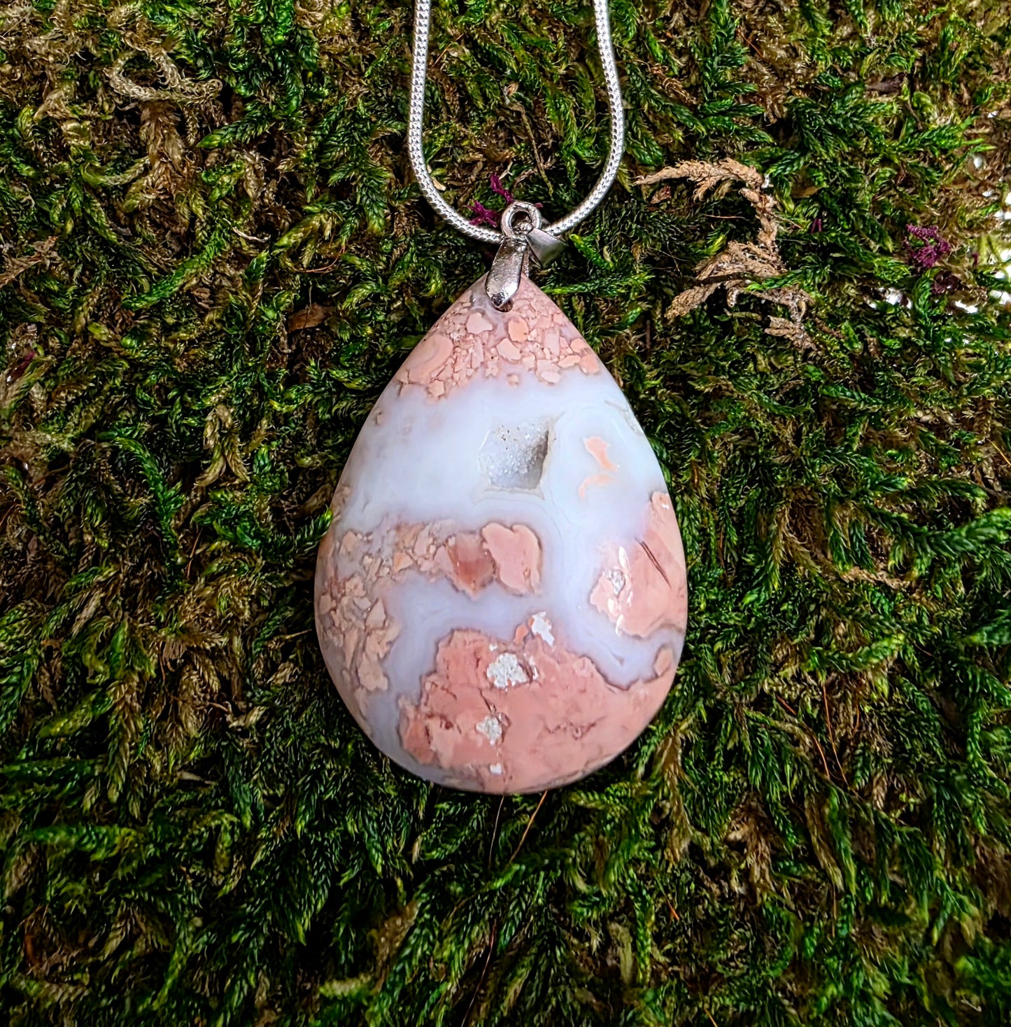 Druzy Pink Agate Teardrop Pendant C