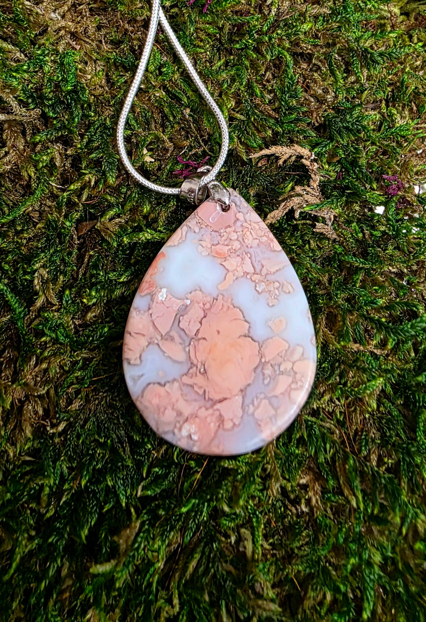 Druzy Pink Agate Teardrop Pendant C