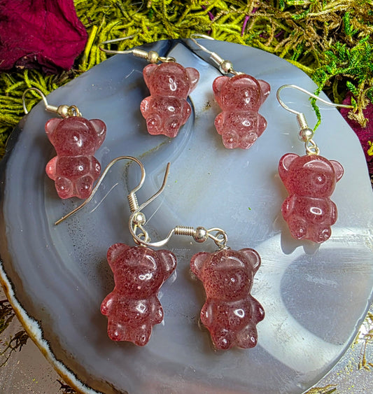 Strawberry Quartz Gummy Bear Earrings