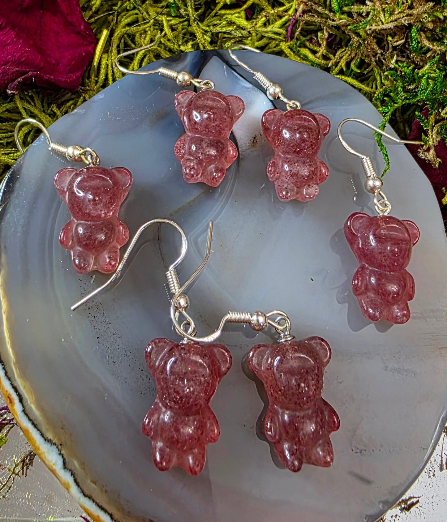 Strawberry Quartz Gummy Bear Earrings