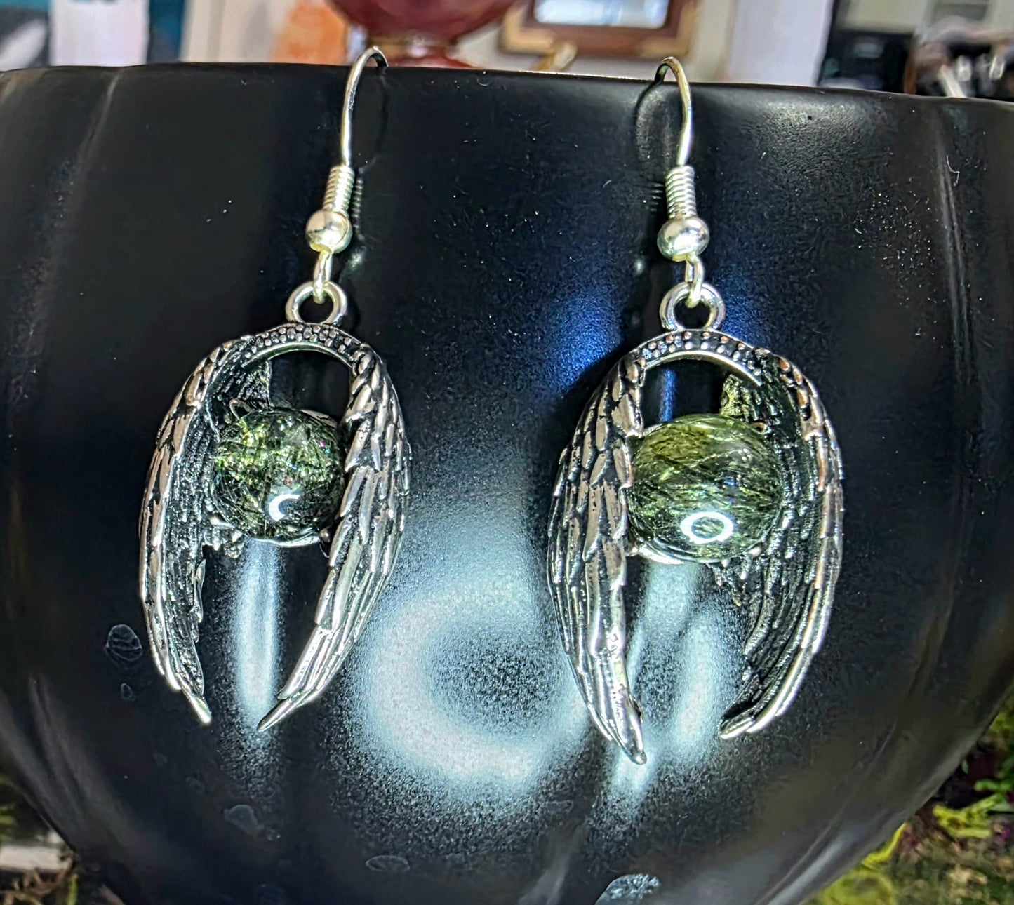 Winged Green Rutile Earrings
