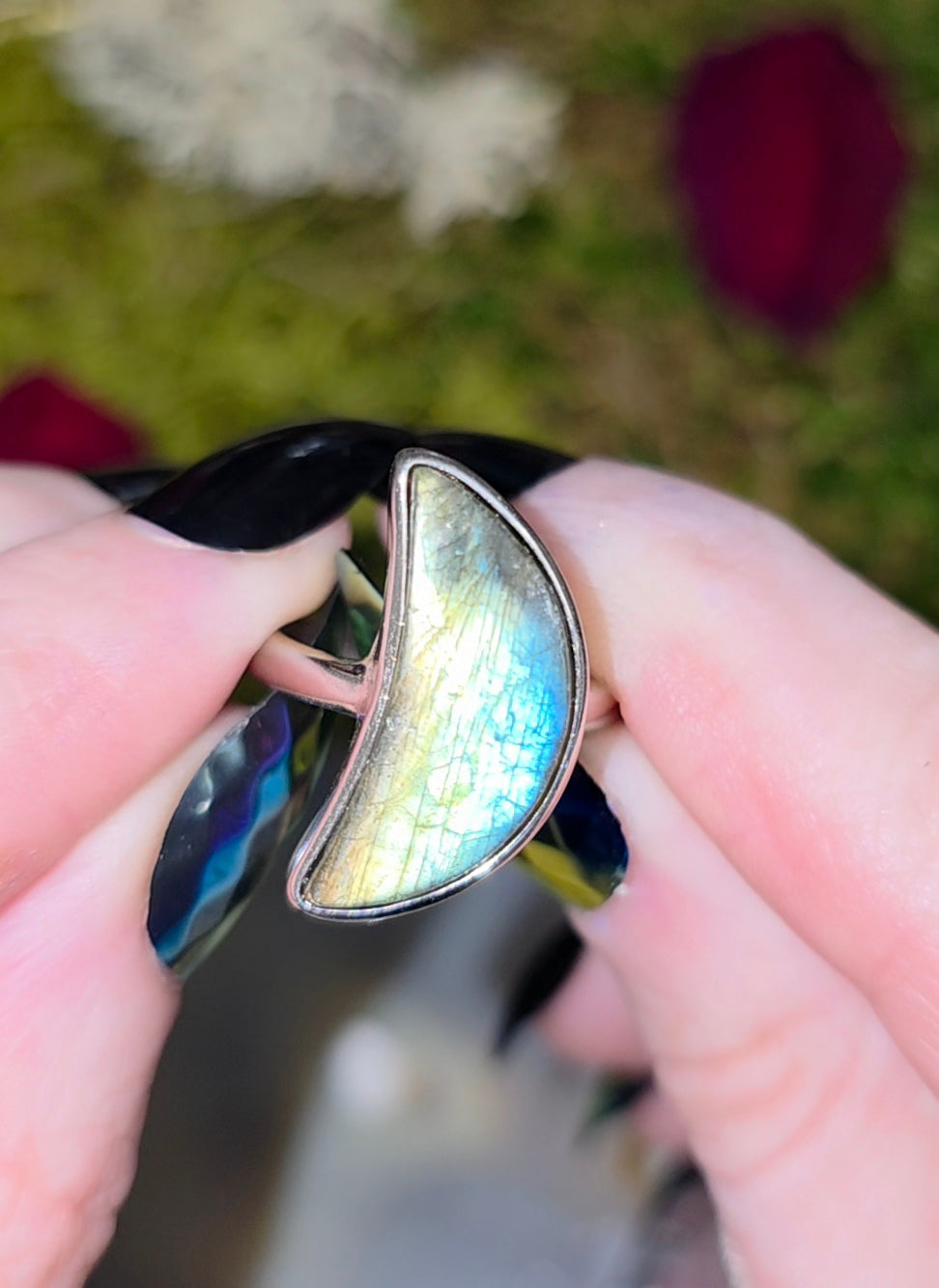 Labradorite Moon Ring