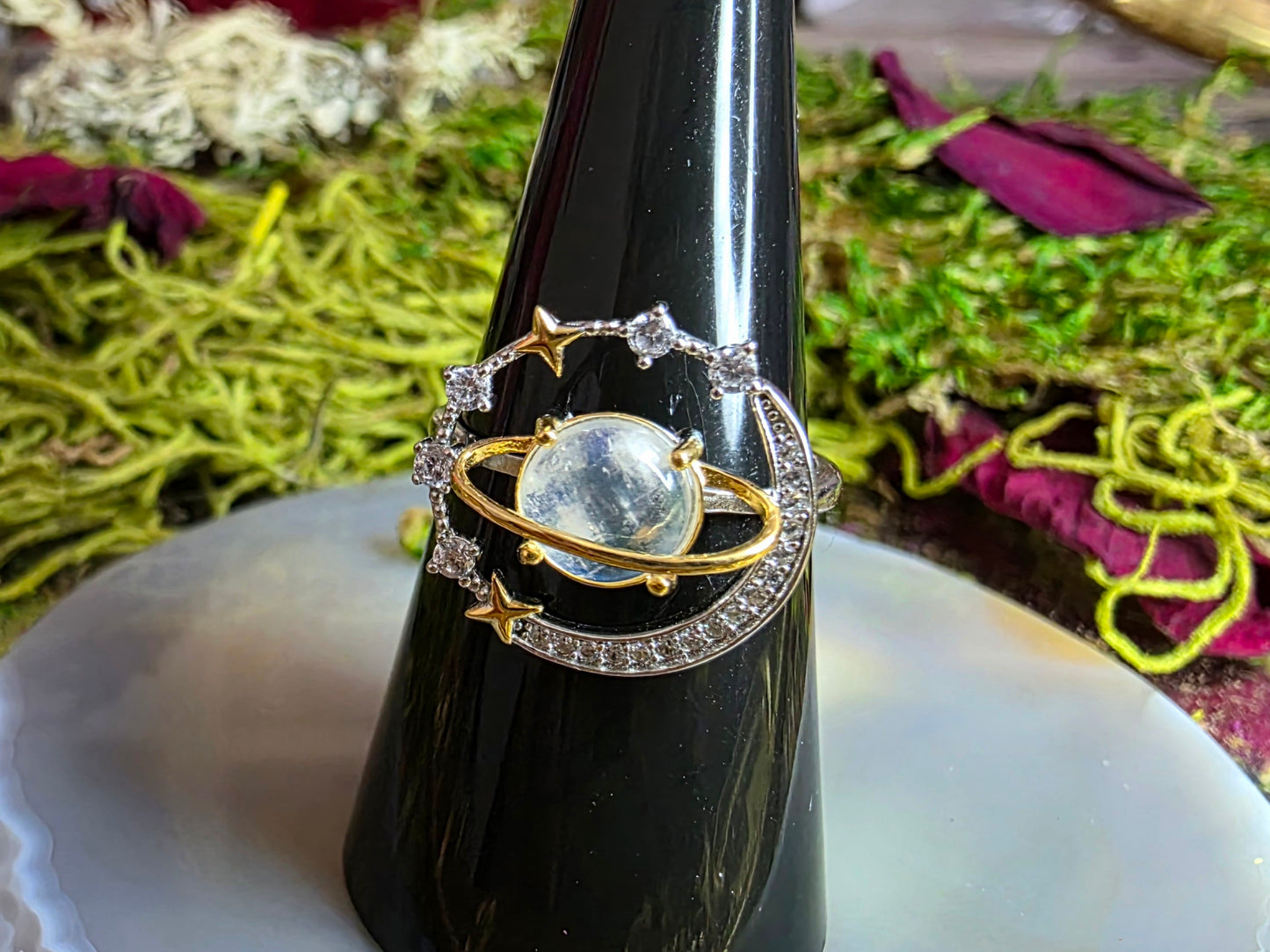 Celestial Rainbow Moonstone Ring