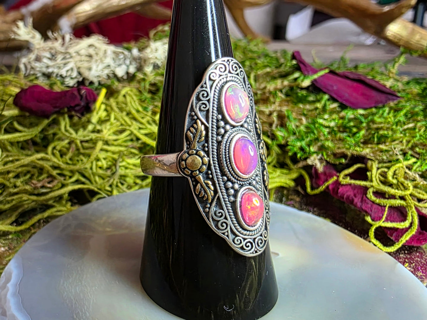 Triple Pink Opal Ring