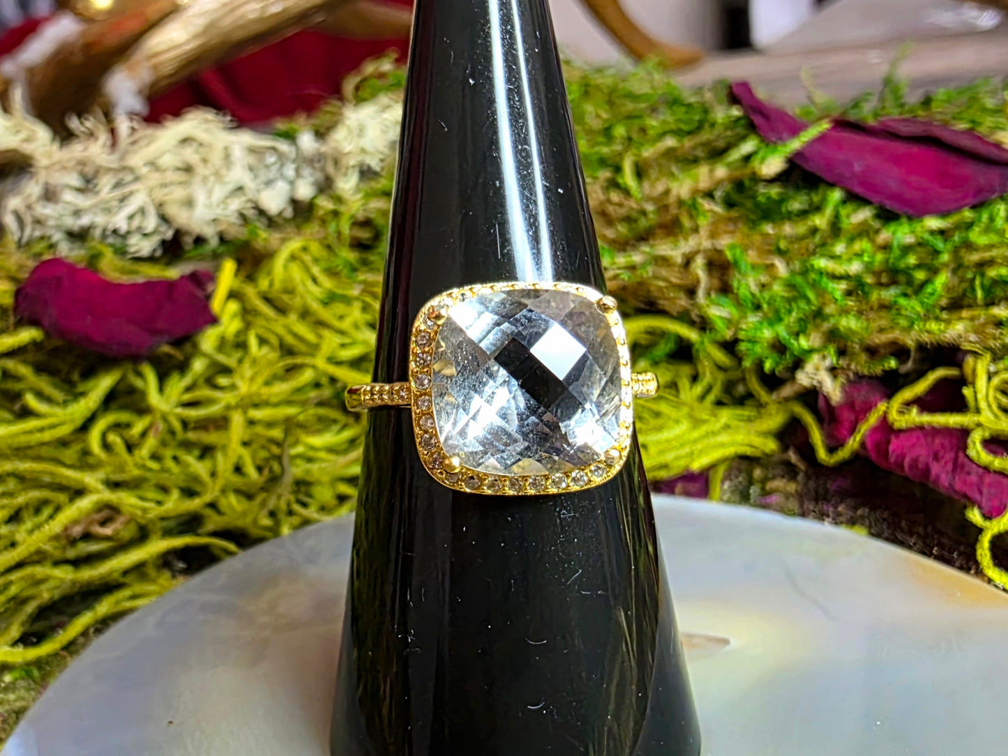 Cushion Cut Clear Quartz Ring