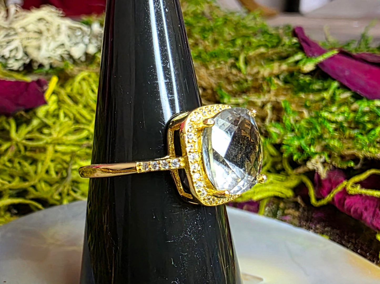 Cushion Cut Clear Quartz Ring