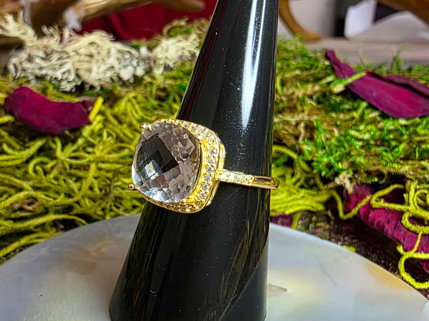 Cushion Cut Clear Quartz Ring
