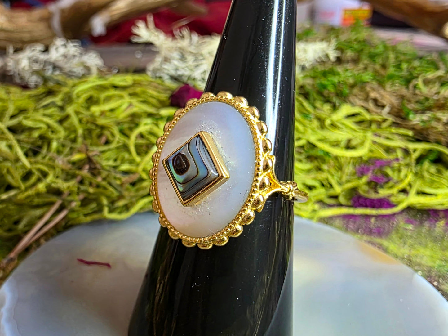 White and Abalone Shell Ring