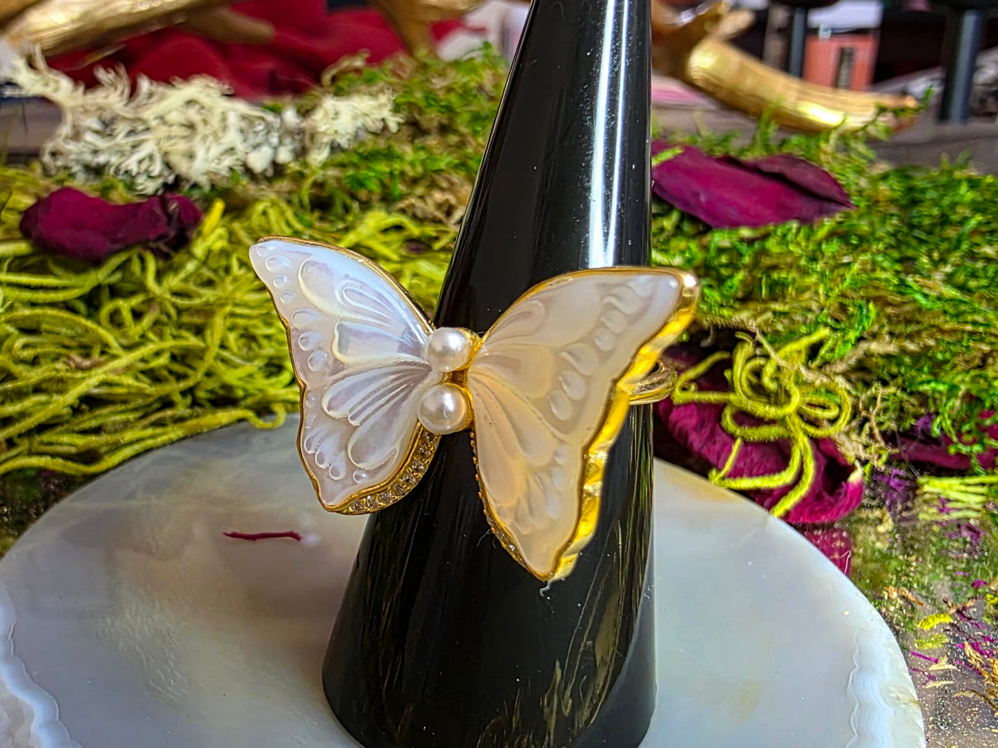 White Shell Butterfly Ring
