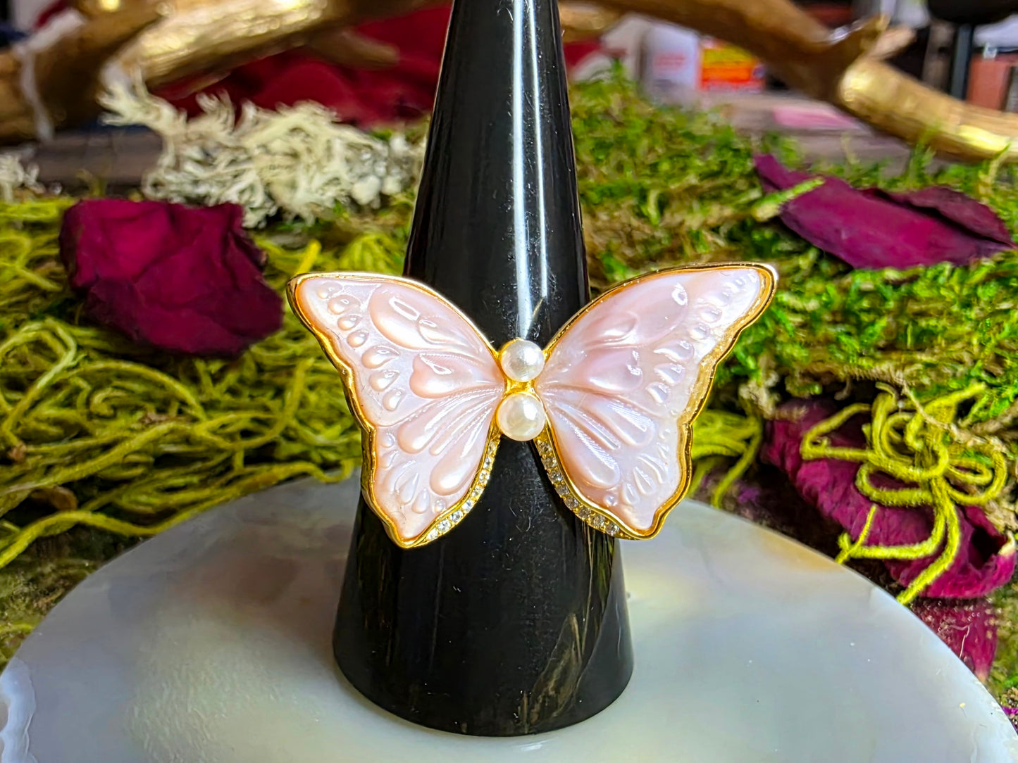 Pink Shell Butterfly Ring