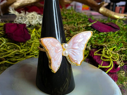 Pink Shell Butterfly Ring