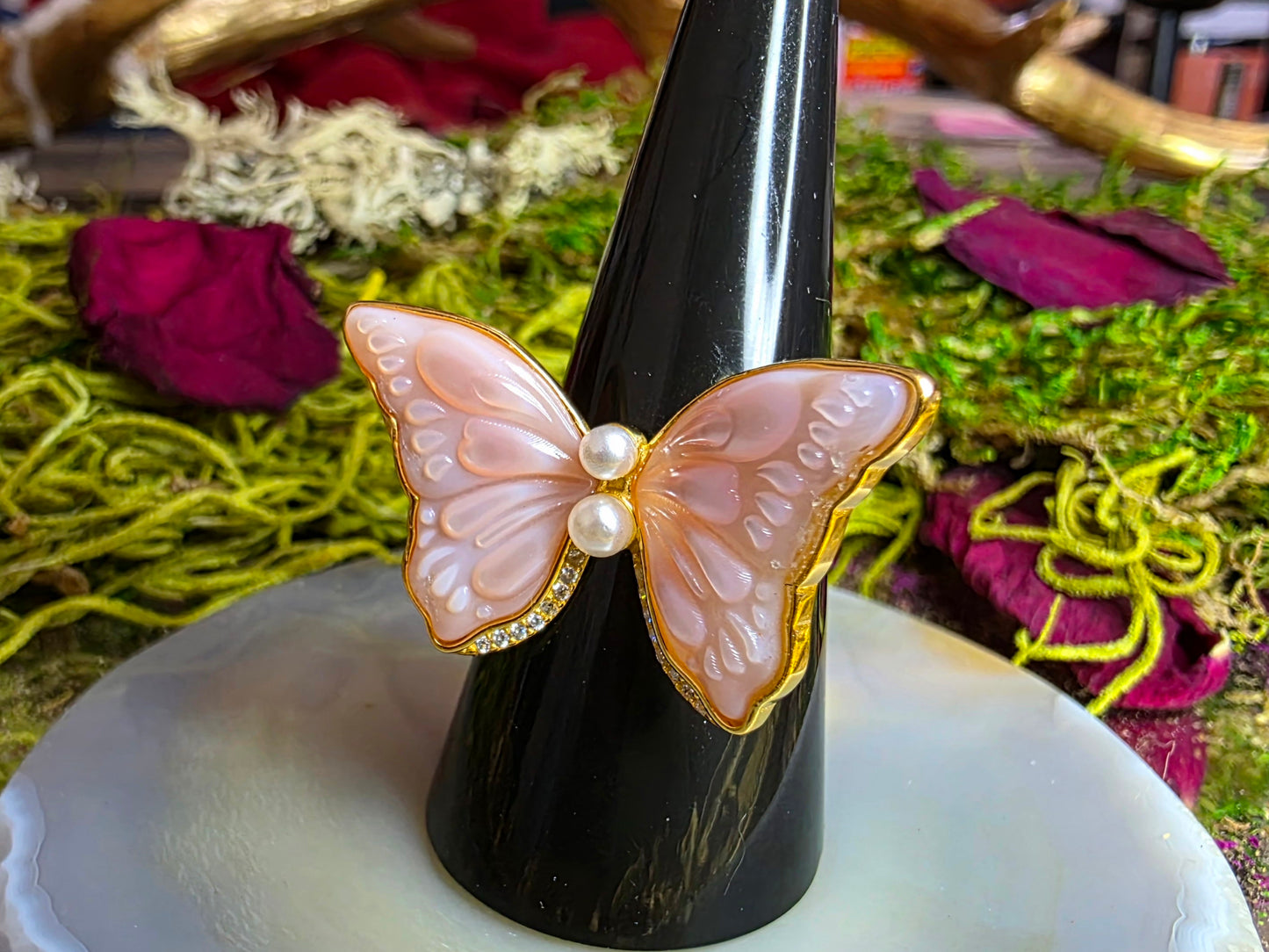 Pink Shell Butterfly Ring