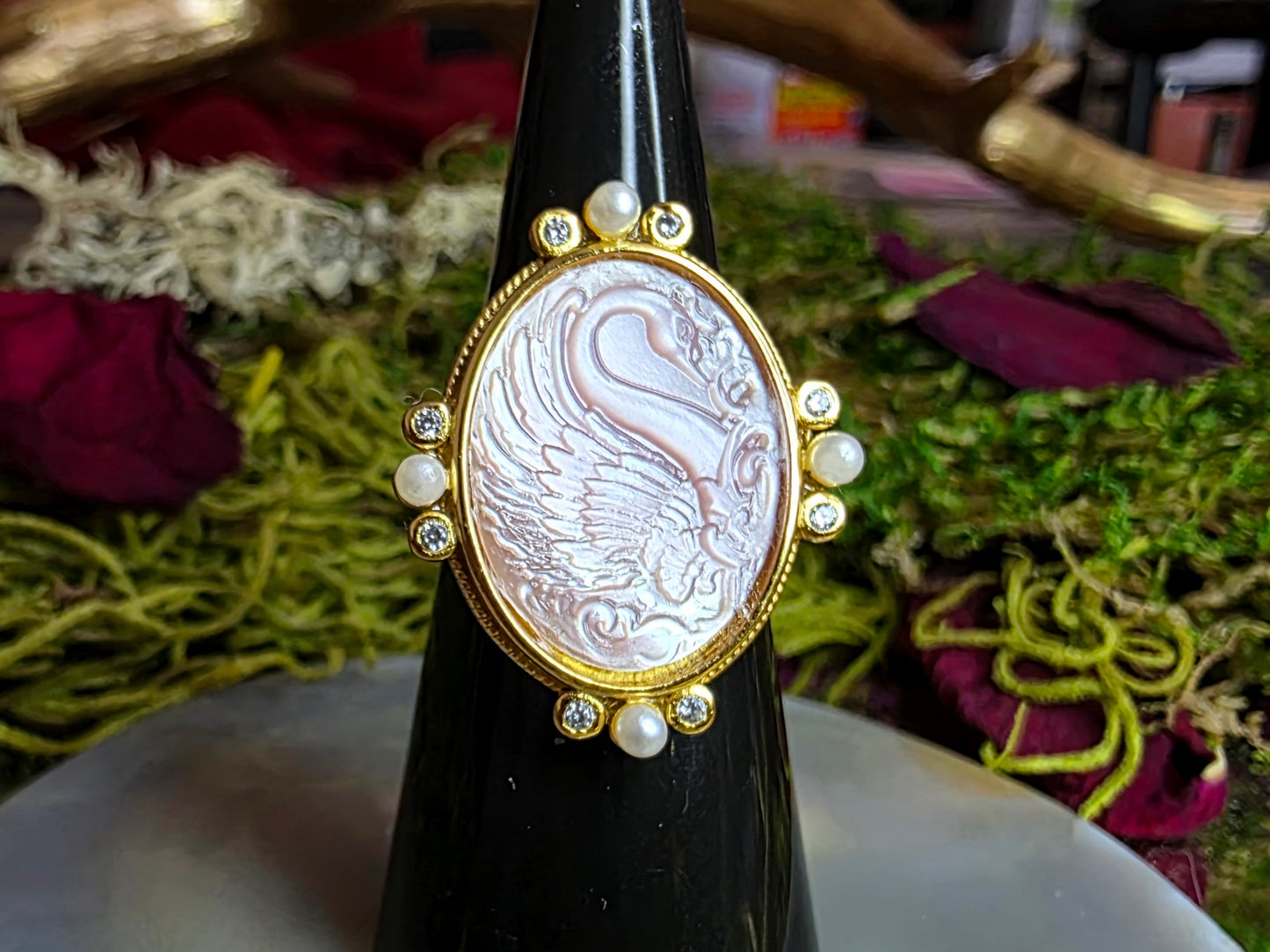 Pink Shell Swan Ring