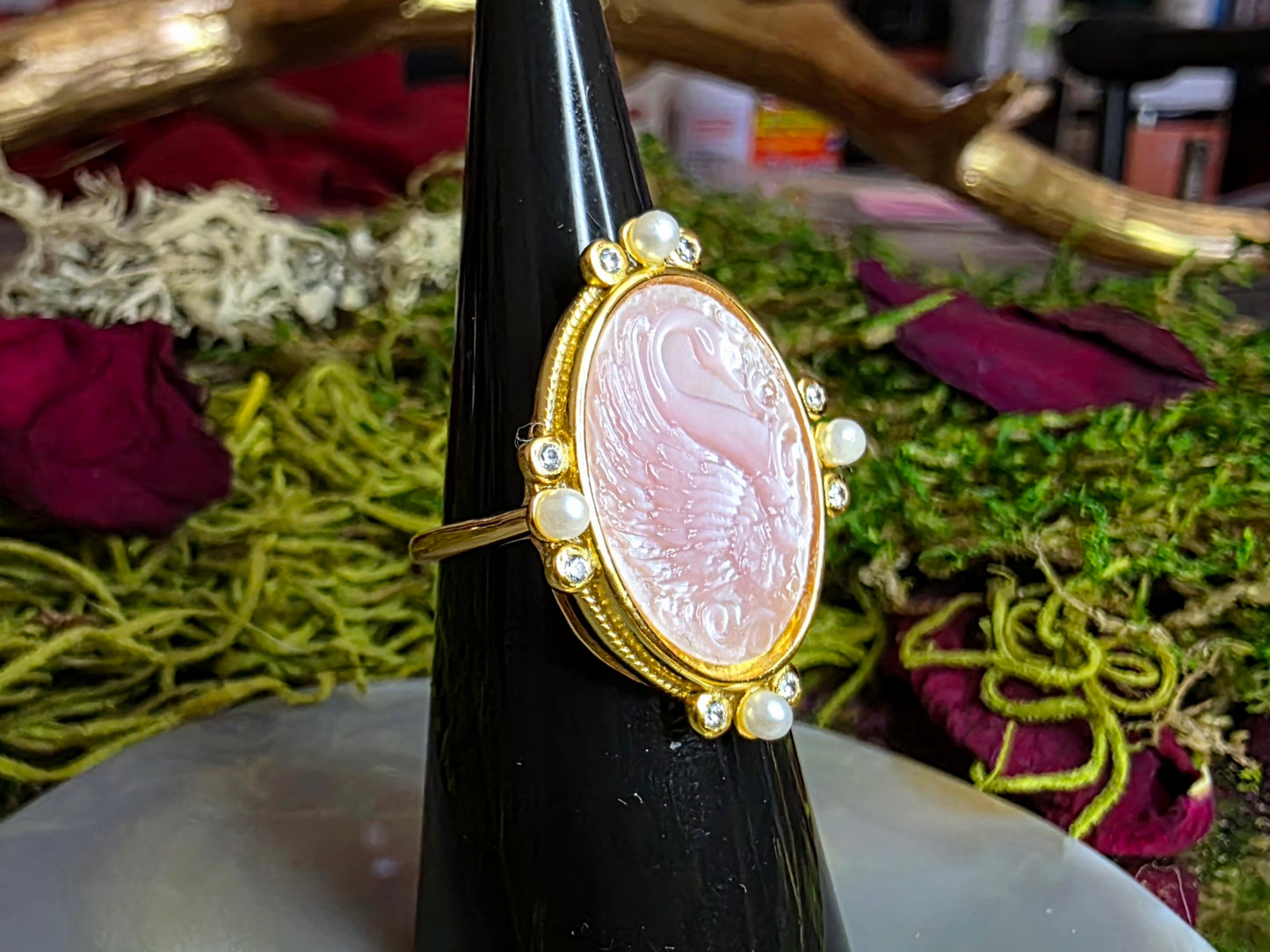 Pink Shell Swan Ring