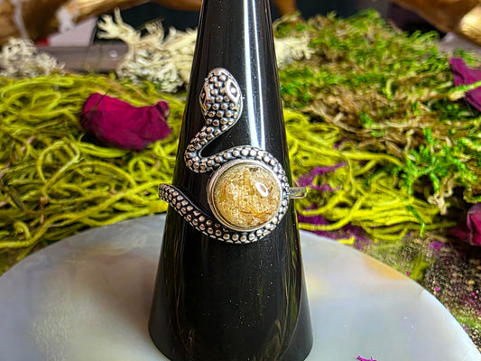 Garden Quartz and Gold Rutile Snake Ring