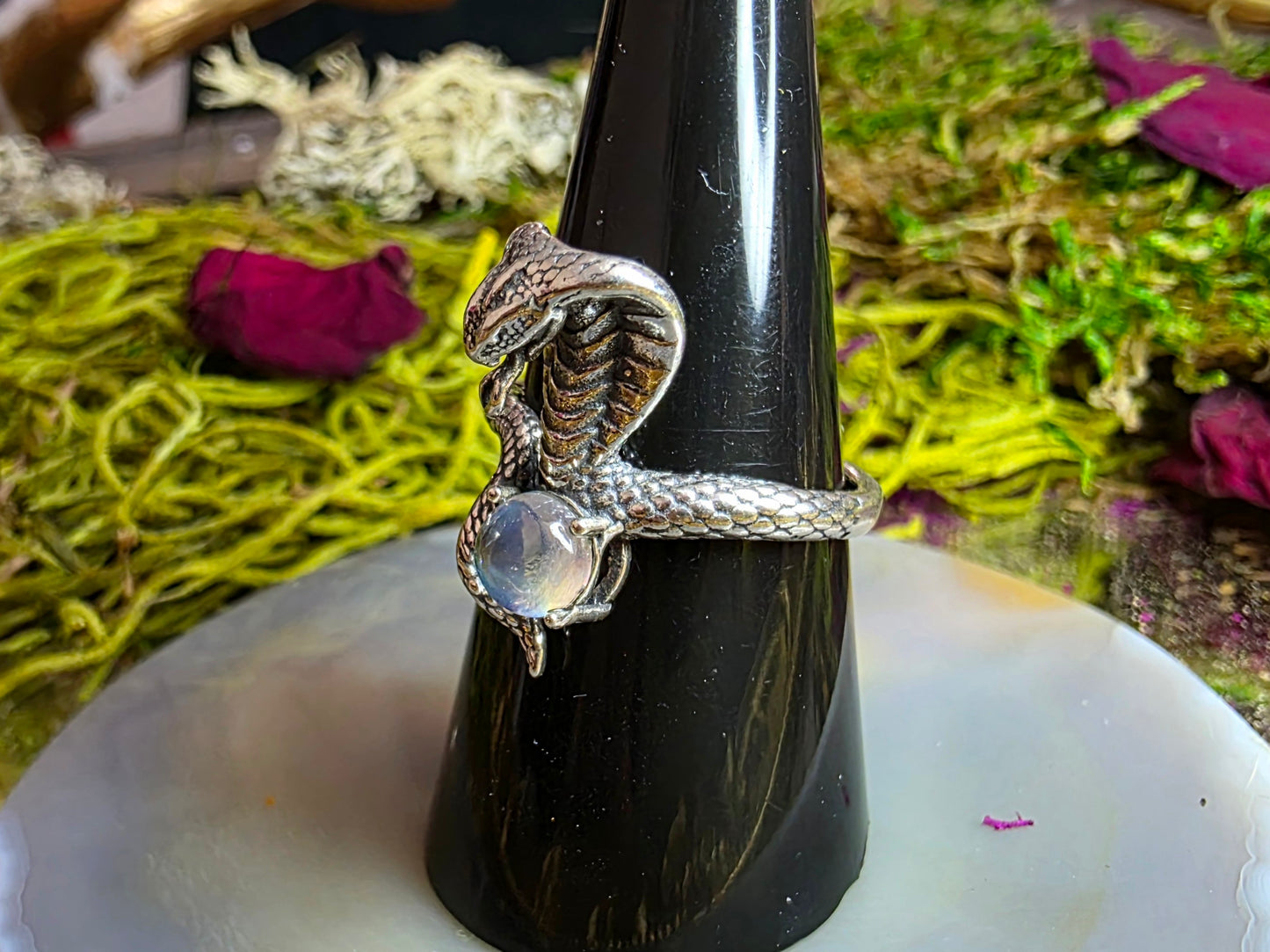 Rainbow Moonstone Cobra Ring
