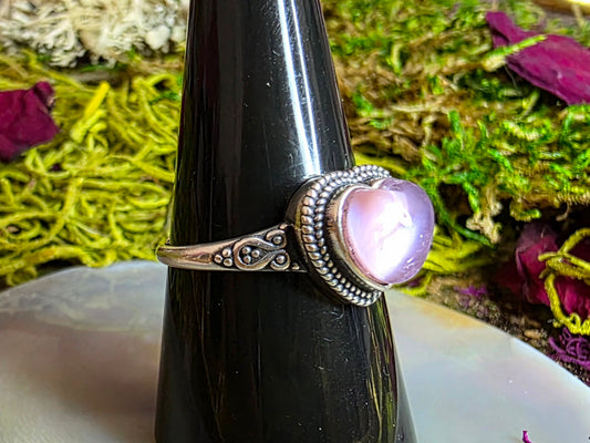 Pink Shell and Clear Quartz Heart Ring