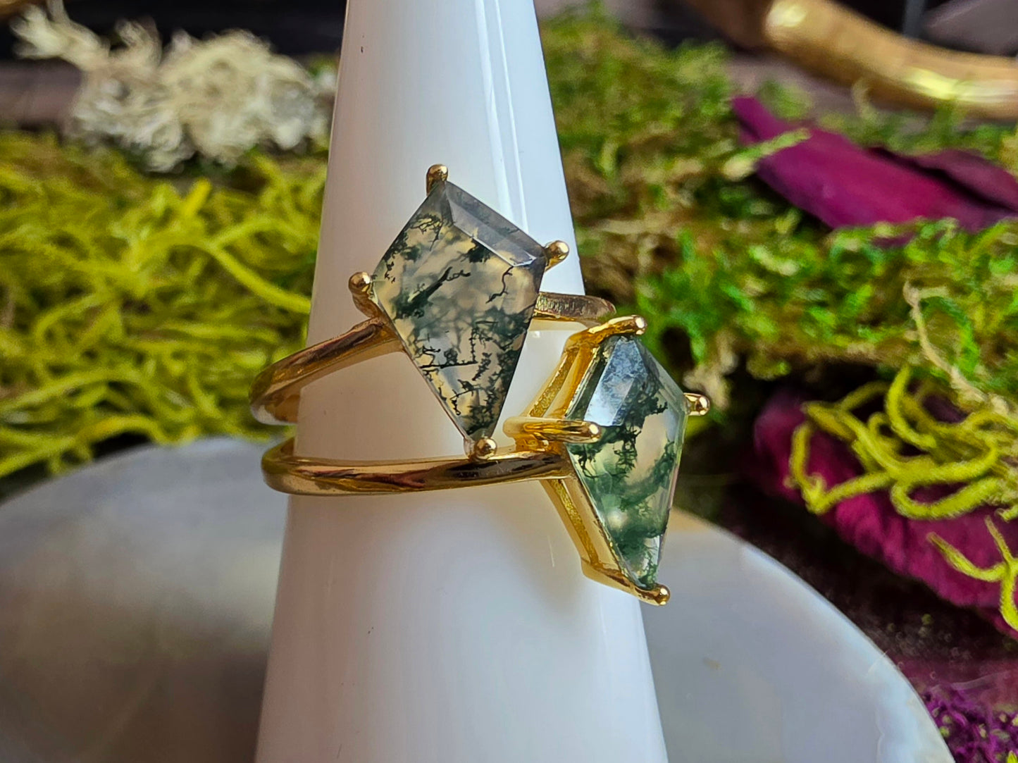 Moss Agate Kite Gold Ring