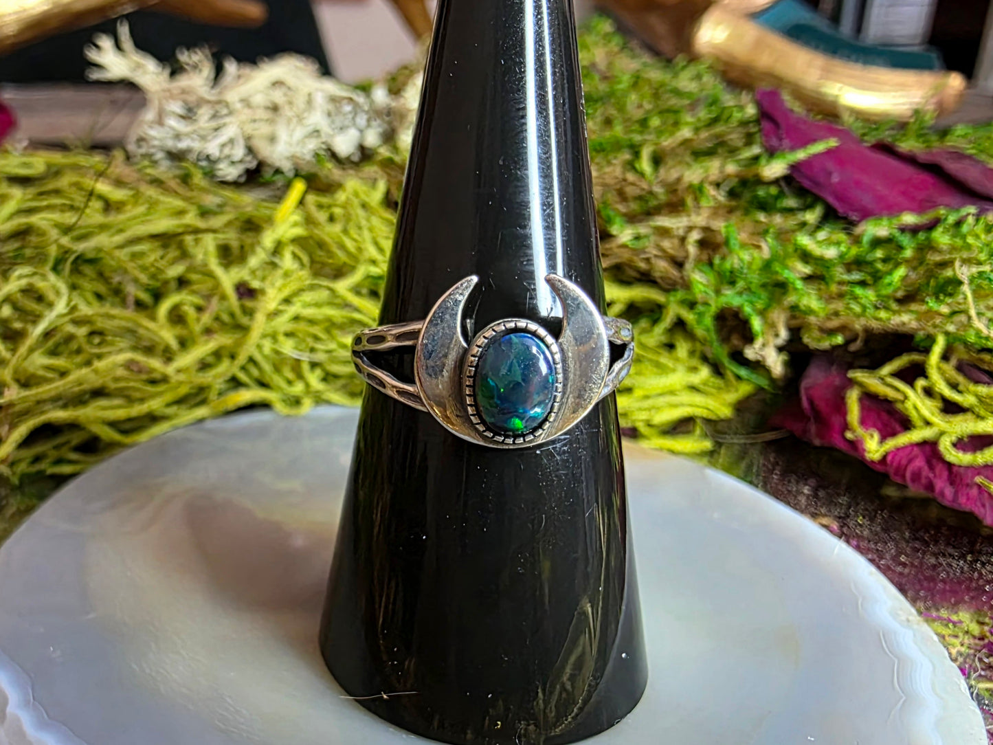 Black Opal Moon Ring B