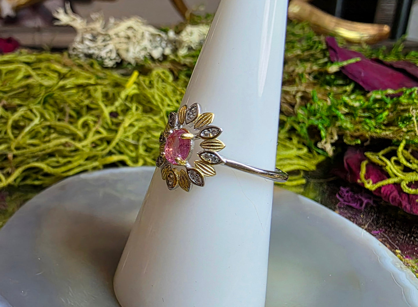 Pink Tourmaline Flower Ring