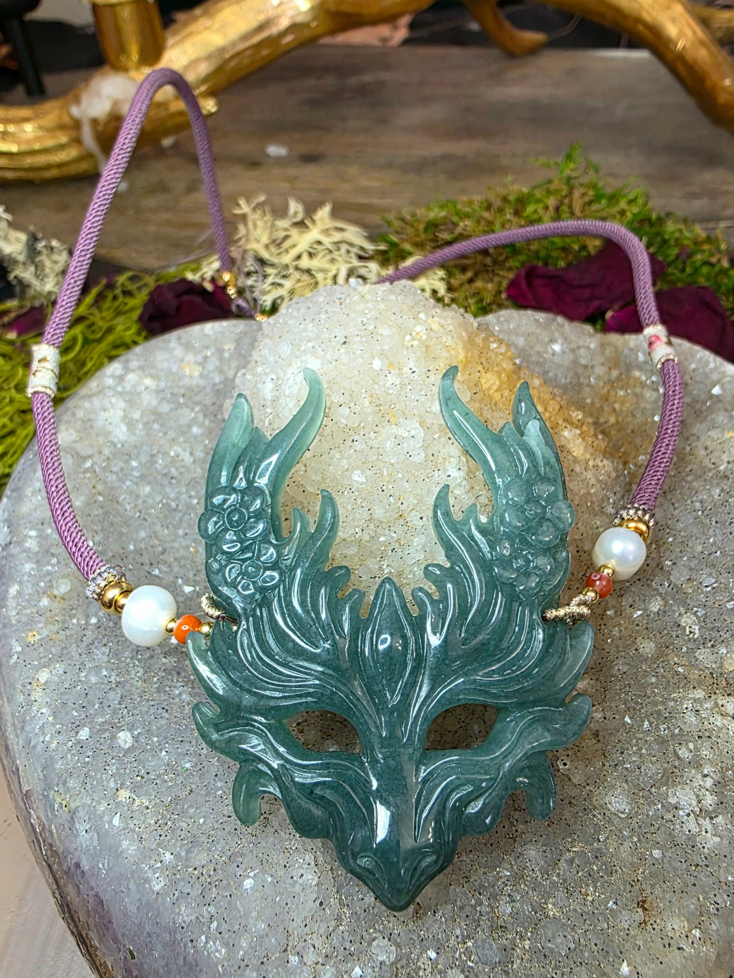 Jadeite Dragon Mask Pendant Necklace